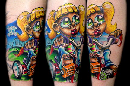 Tattoos - little girl on trycicle and playground tattoo - 15912